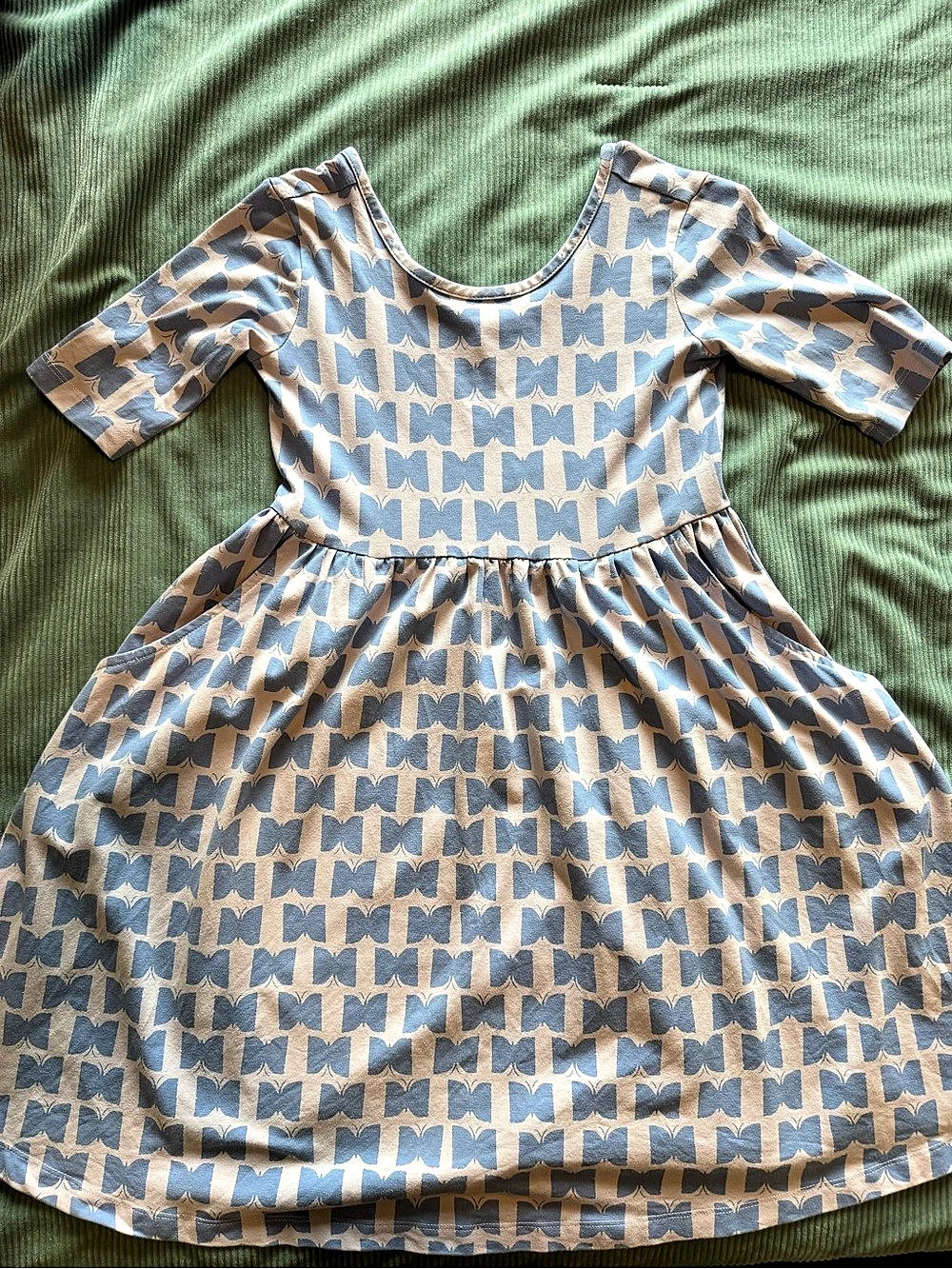 Hanna Andersson Skater Dress with Pockets Girls' Blue & White Dress